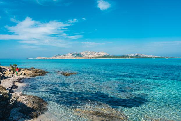 STINTINO, ITALY, 19 SEPTEMBER 2020: The beautiful La Pelosa Beac