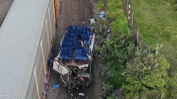 Aftermath of fatal bus-train collision in Atlacomulco