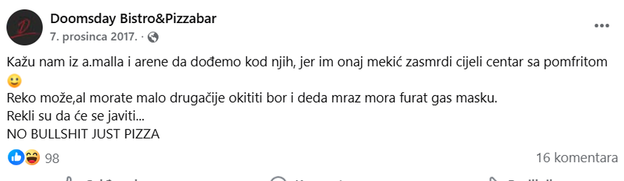 Netko je zapalio pizzeriju Doomsday. Evo kako su ranije vrijeđali goste u komentarima