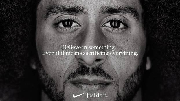Colin Kaepernick appears as a face of Nike Inc advertisement marking the 30th anniversary of its "Just Do It" slogan