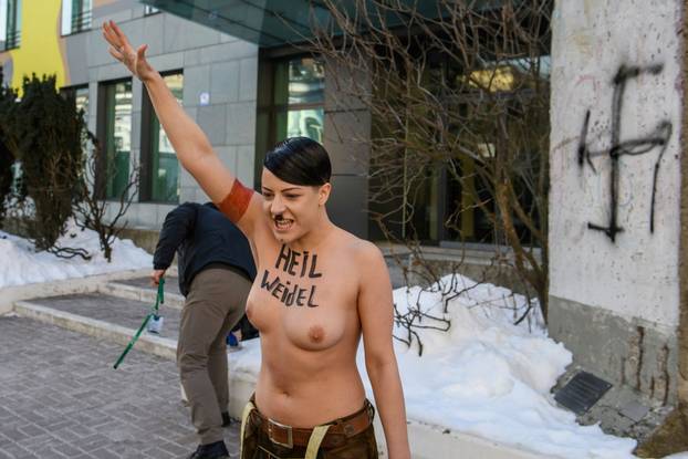 Members Of Ukraine's Femen Women's Movement Protested In Front Of The German Embassy In Kyiv Against The Ultra-right Alternative For Germany (AfD) - 23 Feb 2025
