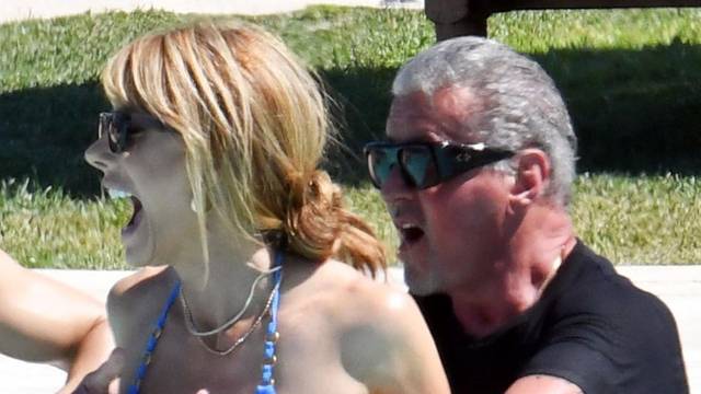 77-year-old American actor Sylvester Stallone pictured having fun with his wife Jennifer Flavin while enjoying a holiday in Porto Cervo.