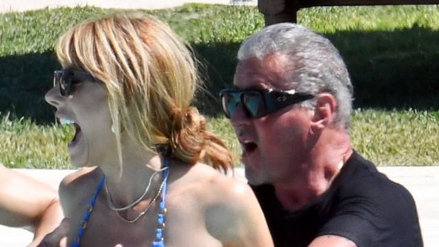 77-year-old American actor Sylvester Stallone pictured having fun with his wife Jennifer Flavin while enjoying a holiday in Porto Cervo.