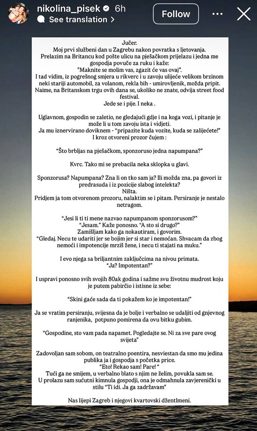 Nikolina Pišek: 'Muškarac mi je dobacio da sam 'napumpana sponzoruša'. Prebacilo me...'