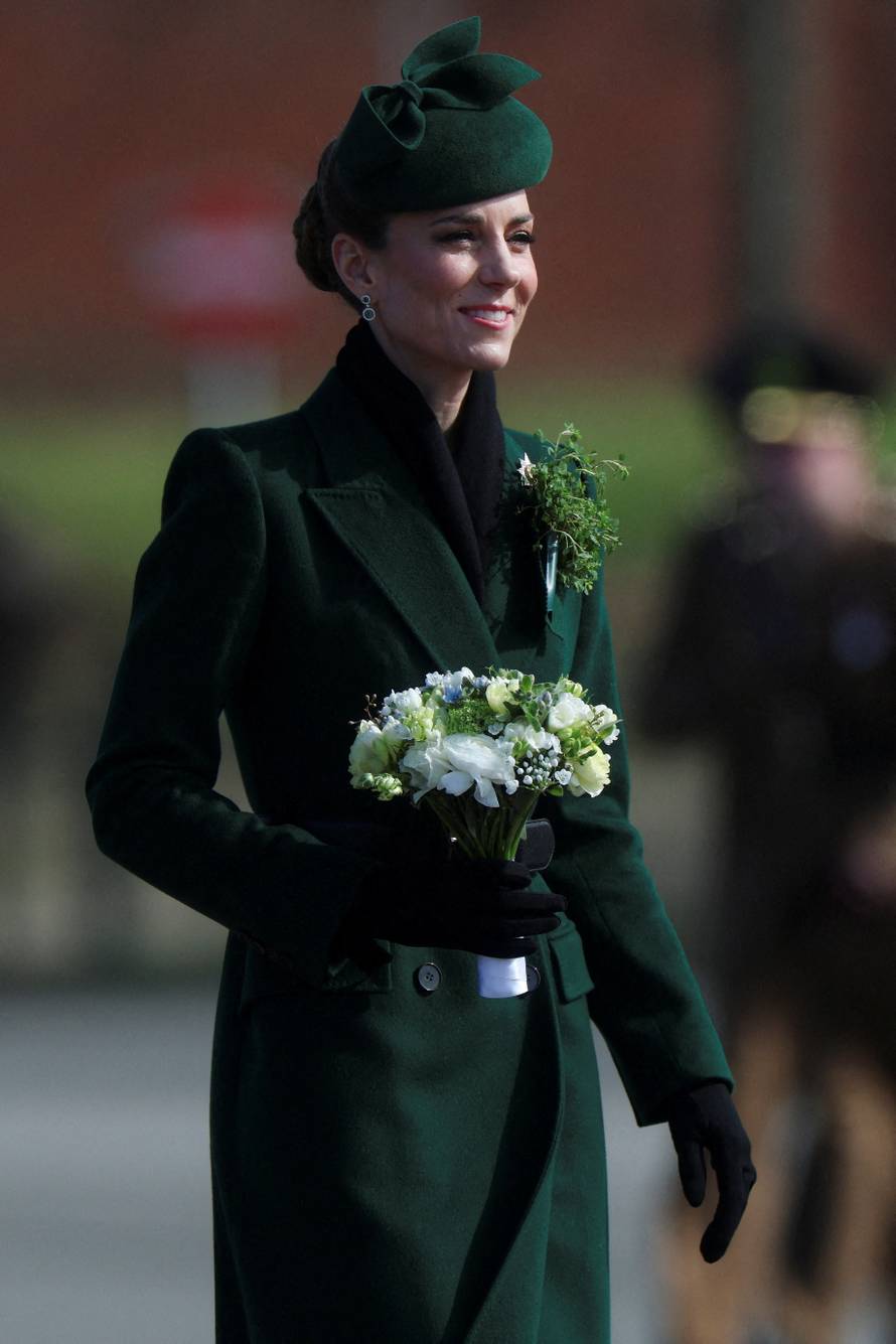 Britain's Princess Catherine attends the Irish Guards' St. Patrick's Day Parade at Mons Barracks, in Aldershot