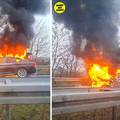 VIDEO Buktinja na cesti kod Vrbovca, potpuno izgorio auto