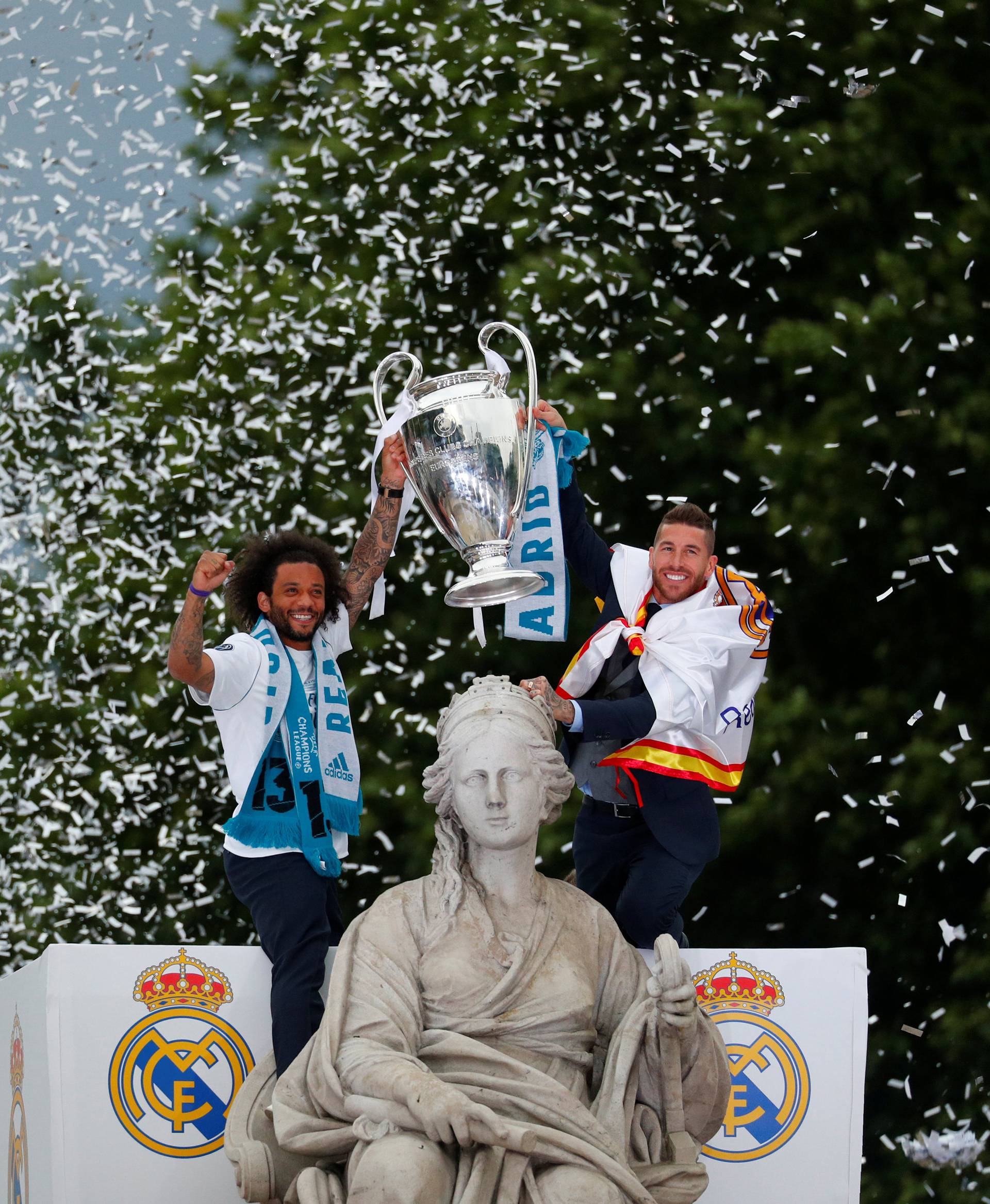 Real Madrid celebrate winning the Champions League Final