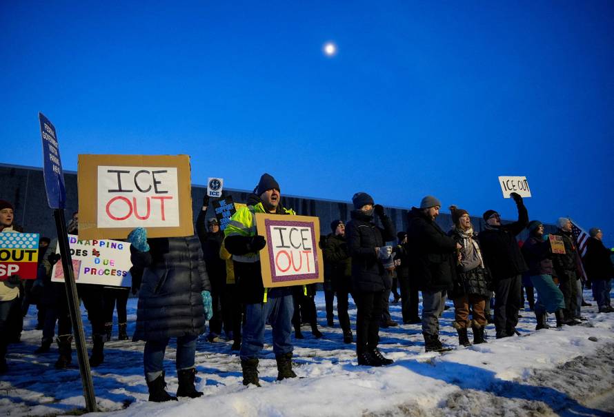 People protest against the fatal shooting of Renee Nicole Good by an ICE agent, in Minneapolis