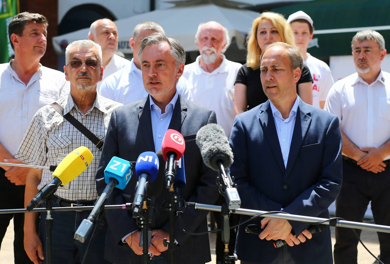 Miroslav Skoro, leader of the Homeland Movement party, talks to media during an election rally in Velika Gorica