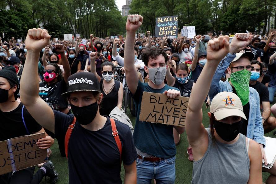 People attend public memorial after the death in Minneapolis police custody of George Floyd in Brooklyn New York