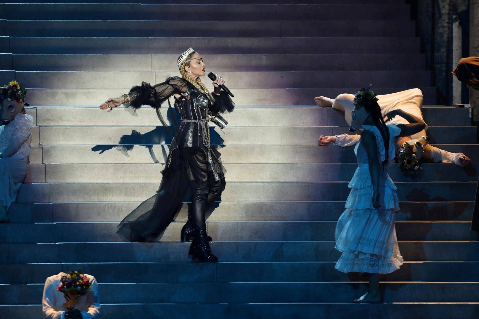 Madonna performs during a guest appearance at the Grand Final of the 2019 Eurovision Song Contest in Tel Aviv, Israel