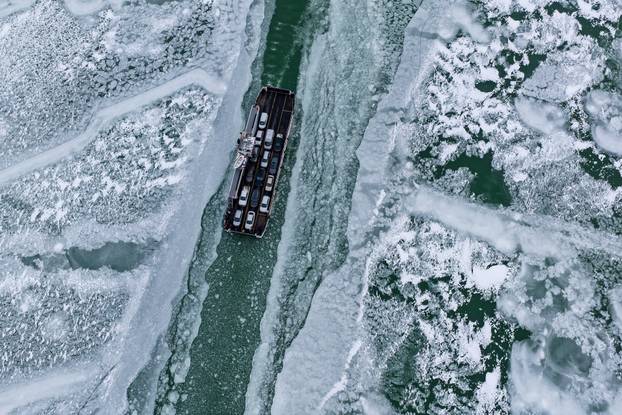 Frozen Lake Balaton near Szantod