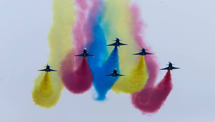 China's J-10 fighter jets perform during an air show, the 11th China International Aviation and Aerospace Exhibition in Zhuhai