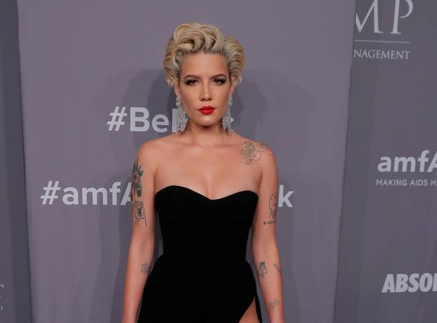 Singer Halsey arrives for an amfAR gala to celebrate Lee Daniels during New York Fashion Week in New York