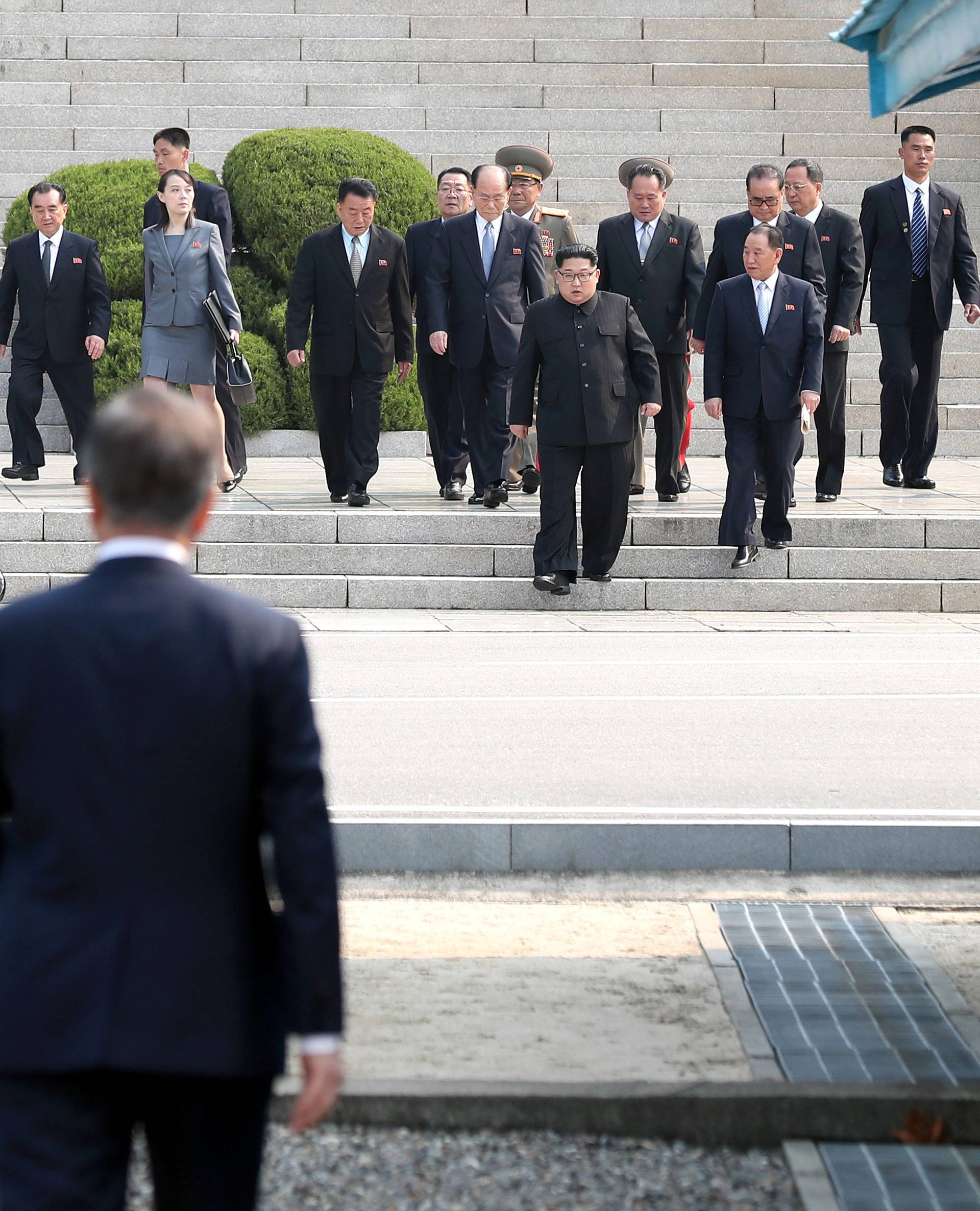 South Korean President Moon Jae-in meets with North Korean leader Kim Jong Un at the truce village of Panmunjom