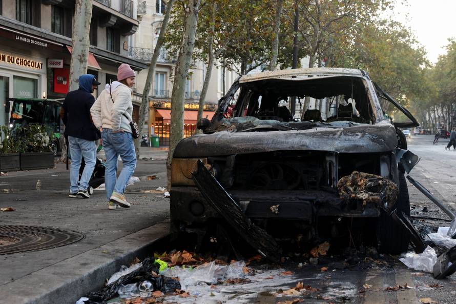Aftermath of clashes during a national day of protests against the cost of living and rising fuel prices, in Paris