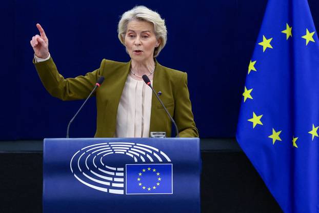 FILE PHOTO: European Commission President Ursula von der Leyen delivers a State of the European Union address to the European Parliament,