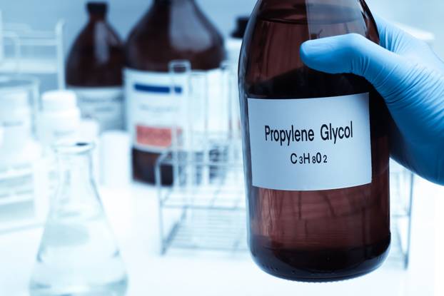 Propylene glycol in chemical container, chemical analysis in laboratory