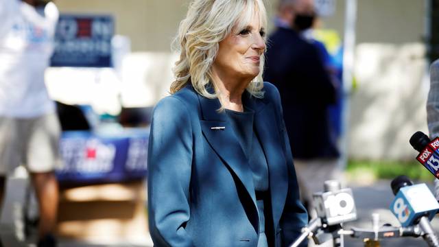 Jill Biden, wife of Democratic Presidential nominee Joe Biden, speaks to supporters during the election in St Petersburg