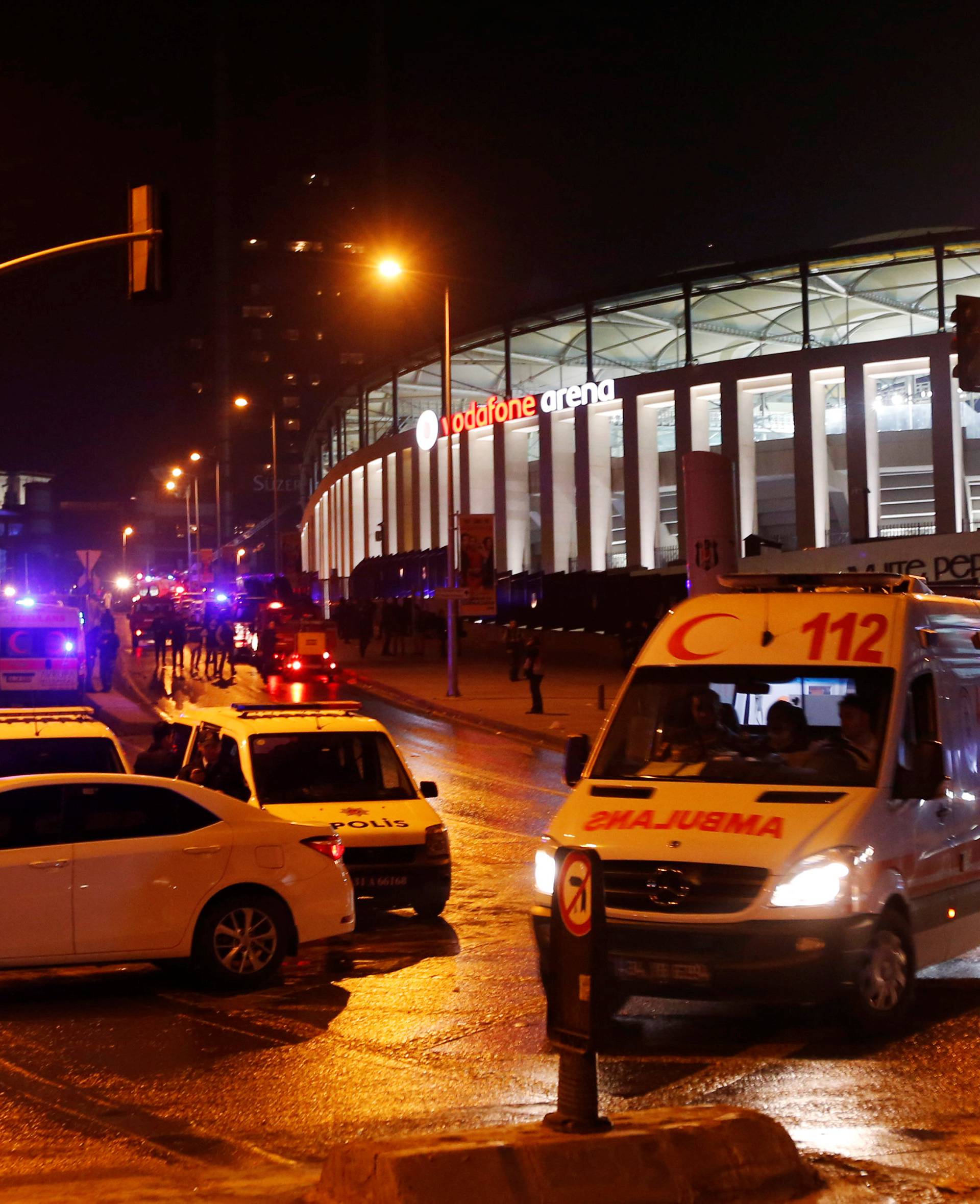 An ambulance leaves the scene after a blast in Istanbul