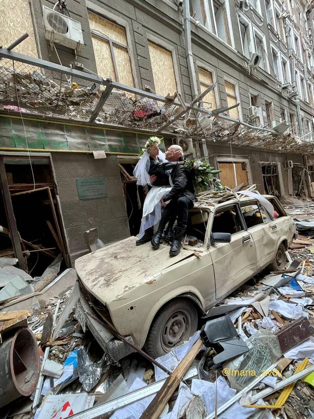 Ukrainian bride and groom, amid Russia's invasion of Ukraine, in Kharkiv