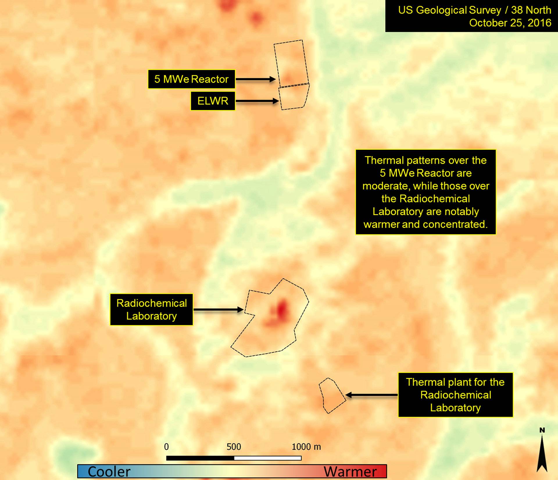 A thermal image of the radiochemical laboratory at the Yongbyon nuclear plant in North Korea