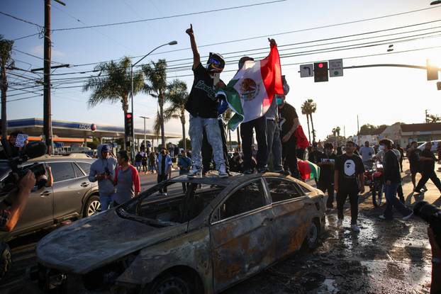 Protest following multiple detentions by Immigration and Customs Enforcement (ICE), in Paramount