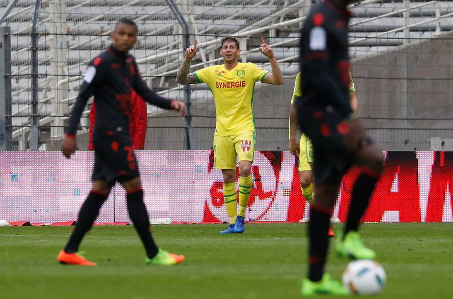 Nantes' Emiliano Sala celebrates after scoring