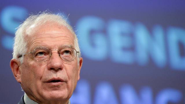 European Union foreign policy chief Josep Borell speaks during a news conference in Brussels