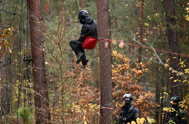 German police clears a protest camp near Tesla construction site in Gruenheide near Berlin