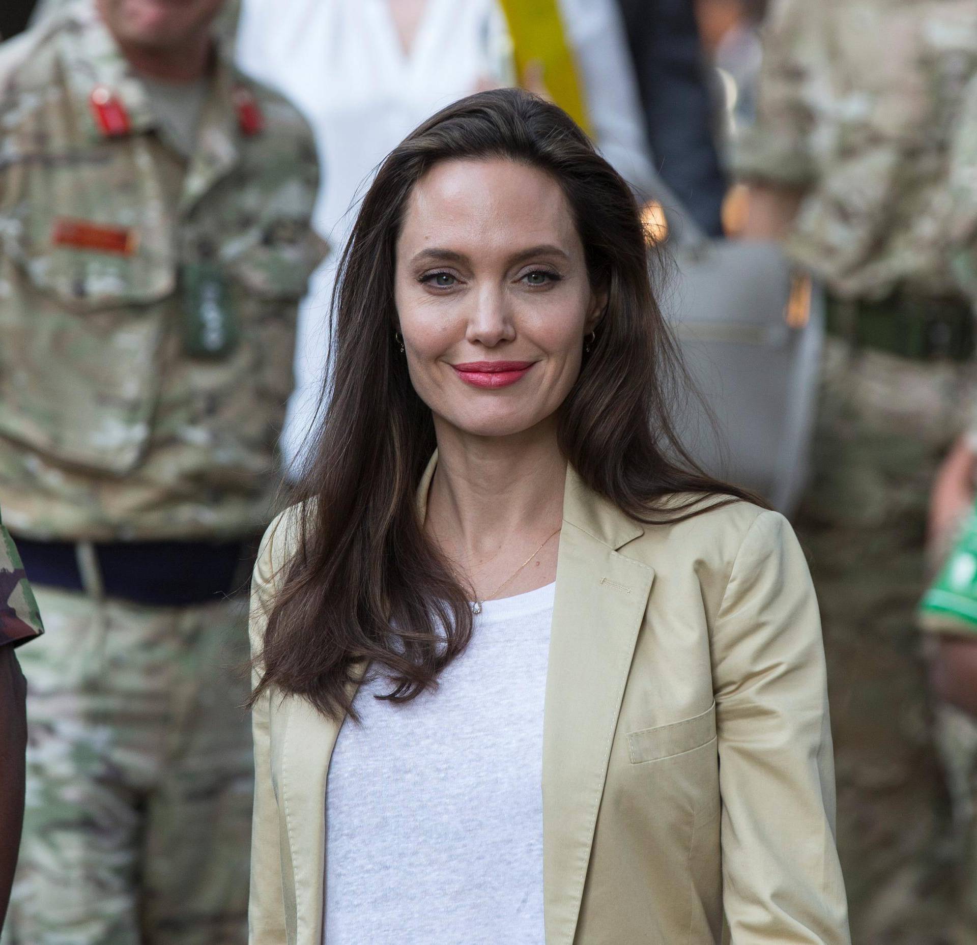 U.S. Actor and UNHCR Special Envoy Angelina Jolie arrives to give a statement at the The International Peace Support Training Centre in Nairobi, Kenya