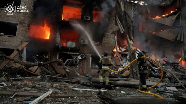 Aftermath of a Russian missile and drone attack in Kyiv region