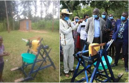 Za sprječavanje korone: Maleni Kenijac napravio je drveni stroj za pranje ruku s dvije papučice