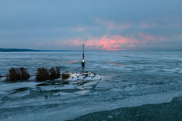 Frozen Lake Balaton near Szantod