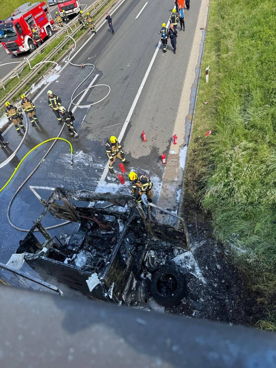 VIDEO Buktinja na A3:  Zapalio se šleper kod Svete Nedelje, kolona na obilaznici duga 4 km