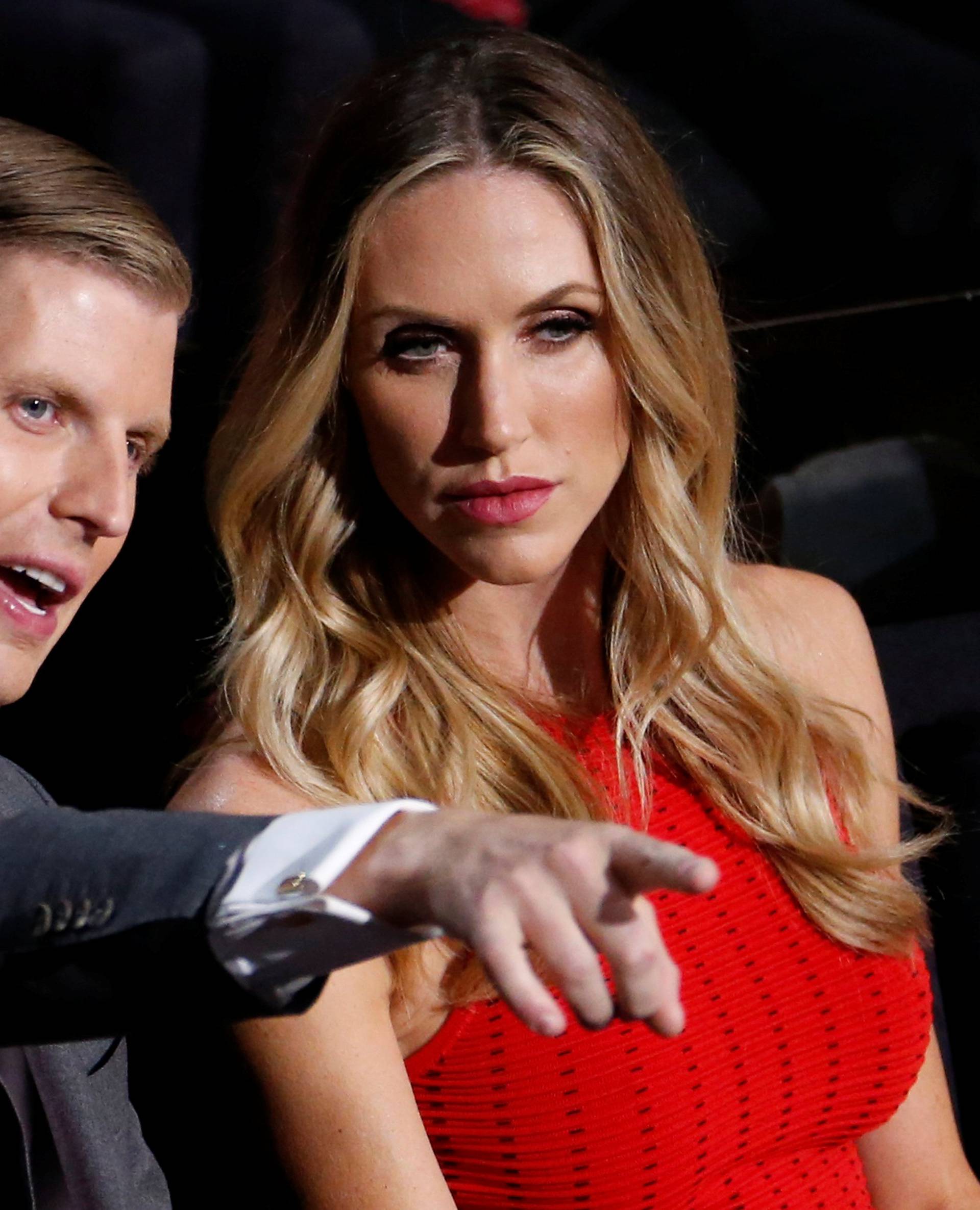 FILE PHOTO: Donald Trump's son Eric Trump and his wife Lara Yunaska watch the proceedings during the third day of the Republican National Convention in Cleveland, Ohio