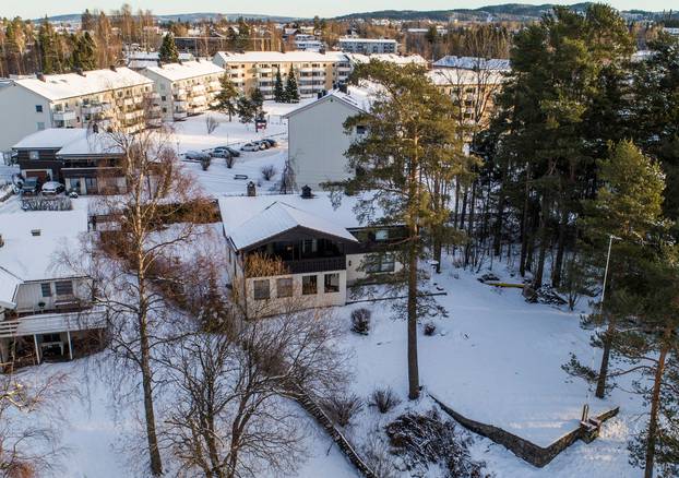 The house (C) of Norwegian real estate investor Tom Hagen and his wife Anne-Elisabeth Falkevik Hagen, who according to the authorities is suspected to have been kidnapped, in Fjellhamar