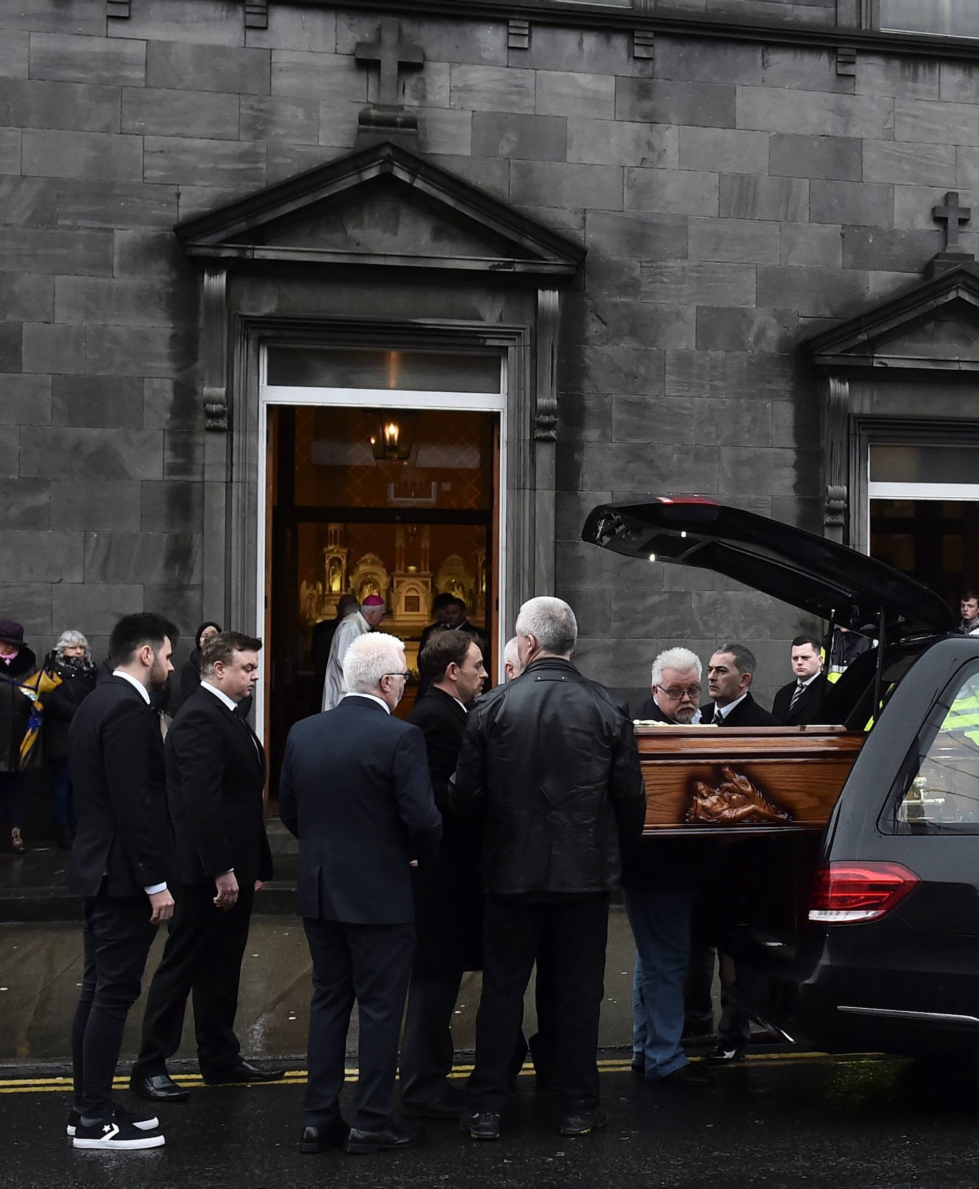 The coffin of Dolores O'Riordan, singer with the Cranberries is brought into St. Joseph's Church for a public reposal in Limerick