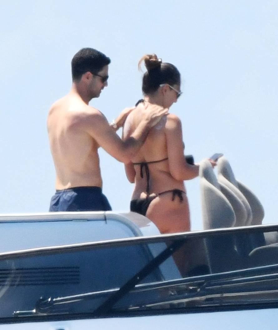 Arsenal FC Spanish football Manager Mikel Arteta pictured relaxing on a yacht with his wife and kids as he enjoys the summer holiday in Porto Cervo.