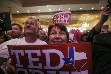 Supporters of Republican U.S. Senator Ted Cruz react at his midterm election night party in Houston