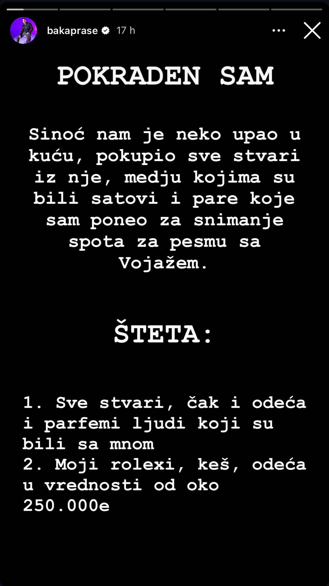 Baka Prase: 'Opljačkali su me na Pagu, ukrali su mi Rolexe i lovu. Šteta je oko 250.000 €!'