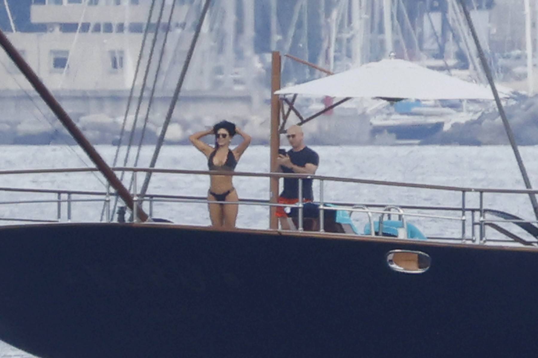 EXCLUSIVE: Jeff Bezos And Lauren Sanchez Arrive By Helicopter On His Superyacht In Portofino