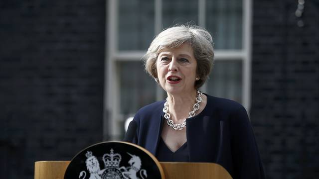 Britain's Prime Minister, Theresa May, speaks to the media outside number 10 Downing Street, in central London