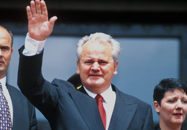 Slobodan Milosevic greets supporters shortly after his inauguration in Belgrade Serbia  on 23 July 1995