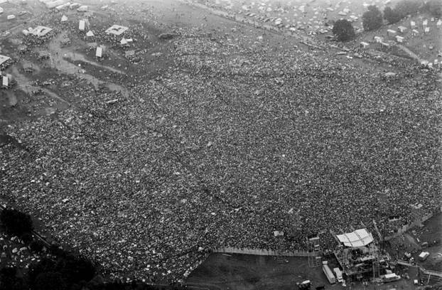 Aerial shot of Woodstock Music Festival in August 1969, in this handout image