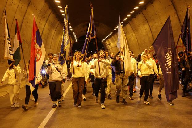 Demonstrators protest to mark the first anniversary of the fatal November 2024 Novi Sad railway station canopy collapse, in Novi Sad