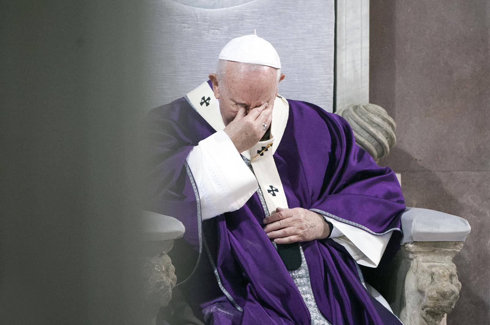 Pope Francis leads the Ash Wednesday mass which opens Lent, the forty-day period of abstinence and deprivation for Christians before Holy Week and Easter, on February 26, 2020, at the Santa Sabina church in Rome