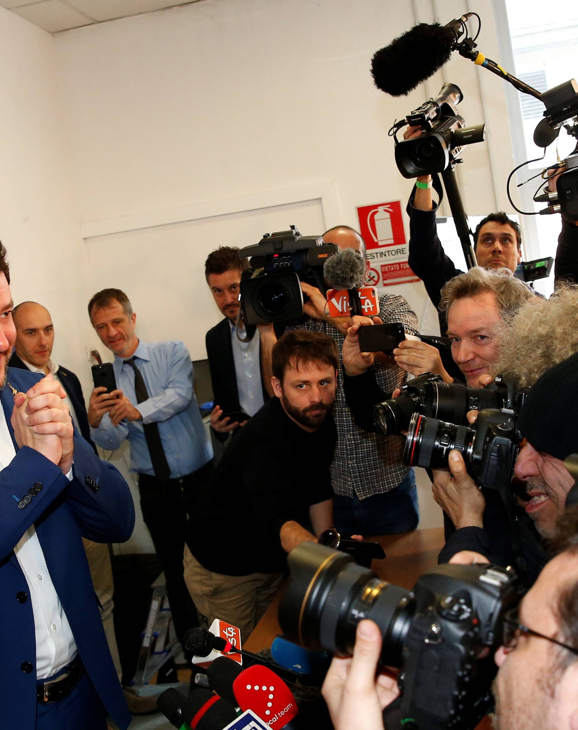 Northern League party leader Matteo Salvini poses at the end of a news conference, the day after Italy's parliamentary elections, in Milan
