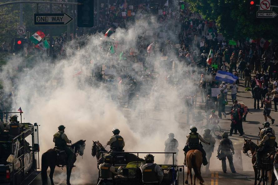 Protest against federal immigration sweeps, in Los Angeles