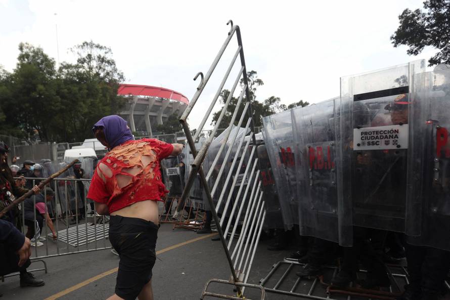 Protest march ahead of the opening match of the 2026 FIFA World Cup, in Mexico City